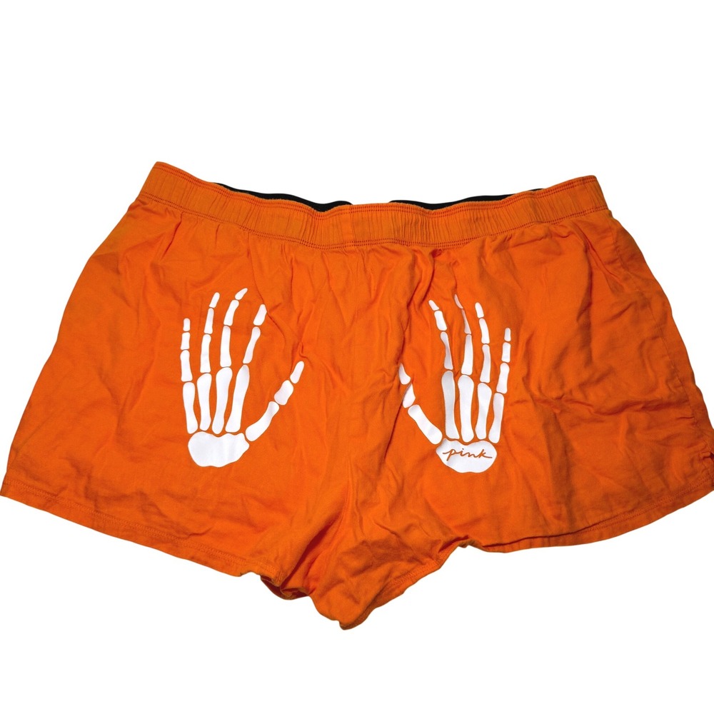PINK Victoria's Secret Orange Skeleton Hands Halloween Pajama Shorts Large